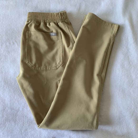 Figs Pants - Figs Petite Tan Sandstone Yola Skinny Scrub Pants Blue Drawcord Size XXS